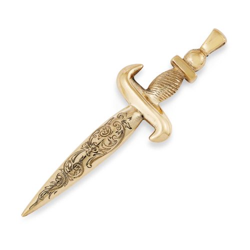 Gold Engraved Dagger Pendant